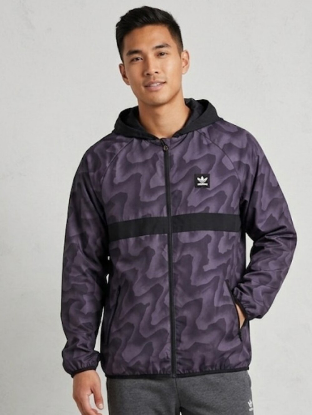 NEW! ADIDAS Originals Windbreaker Jacket Mens Grey/black Climate Rider Pattern L